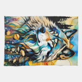 Grauer Wolf und Wildblumen Geschirrtuch (Horizontal)