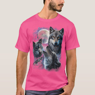 Grauer Wolf unter Vollmond-Raumgalaxie und Sternen T-Shirt