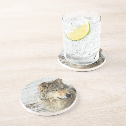 Grauer Wolf Untersetzer (Seite)