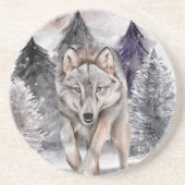 Grauer Wolf Watercolor Winterwald Untersetzer (Vorne)