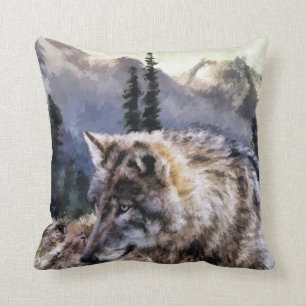 Grauer Wolf-Wildnis-Bild Kissen