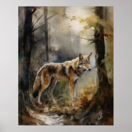 Grauer Wolf Woodland Animal Art Print Poster
