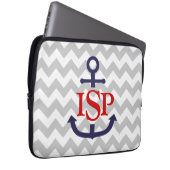 Grauer Zickzack Monogramm-Anker Laptopschutzhülle (Vorne Rechts)