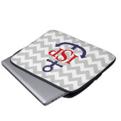 Grauer Zickzack Monogramm-Anker Laptopschutzhülle (Vorne Knopf)