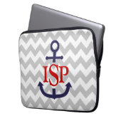 Grauer Zickzack Monogramm-Anker Laptopschutzhülle (Vorderseite Links)
