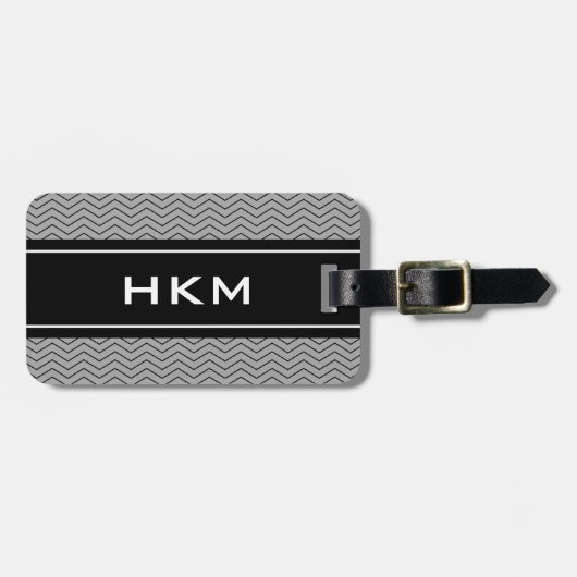 Grauer Zickzack Mustermonogrammreise-Gepäckumbau Gepäckanhänger (Vorderseite horizontal)