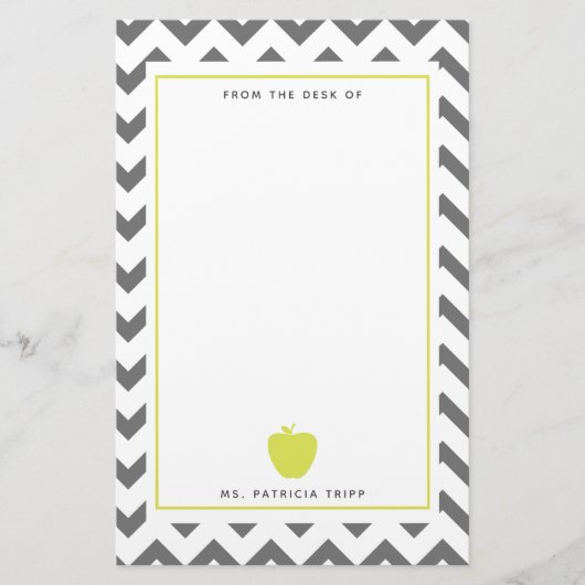 Grauer Zickzack Neonapple-Lehrer personalisiert Briefpapier (Vorderseite)