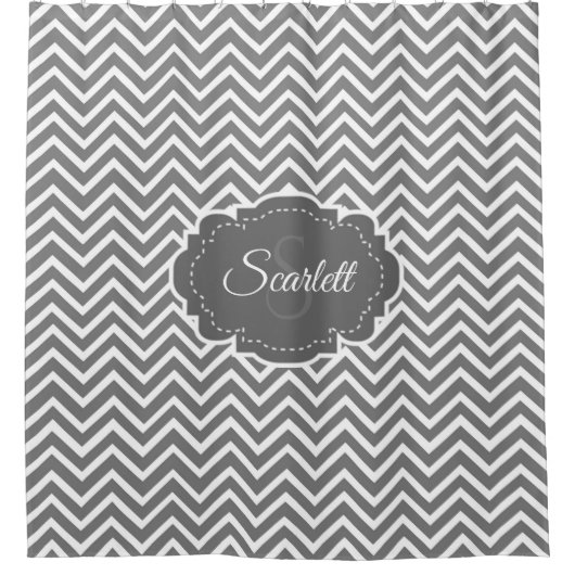 Grauer Zickzack Personalisierter Duschvorhang (Vorderseite)