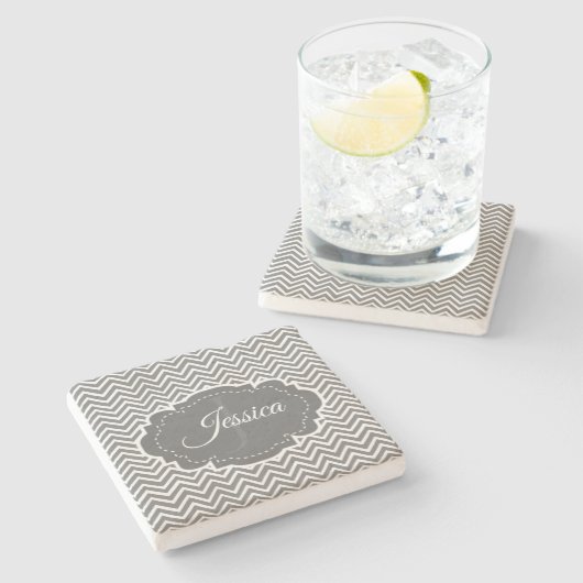 Grauer Zickzack Personalisierter Stone-Untersetzer Steinuntersetzer (Seitenansicht)