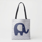 Grauer Zickzack Stripe Navy Blue Elephant Gemuster Tasche (Vorderseite)