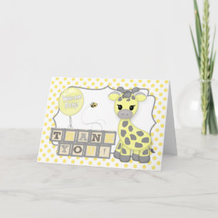 Graues 12x18 des Baby-Giraffen-Gelbs danken Ihnen Dankeskarte