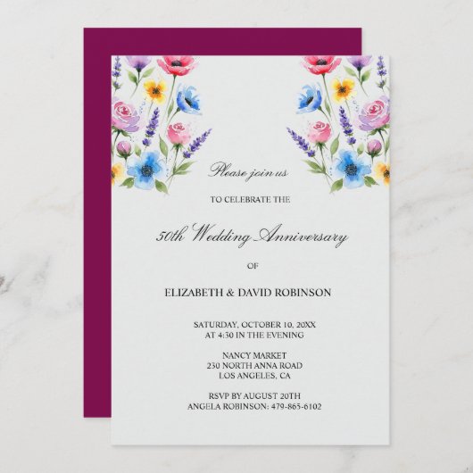 Graues 50. Jubiläum Einladung (Vorne/Hinten)