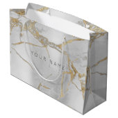 Graues Abstraktes Silber aus Edelmarmor Große Geschenktüte (Rückseite Schrägansicht)