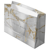 Graues Abstraktes Silber aus Edelmarmor Große Geschenktüte (Vorderseite Schrägansicht)