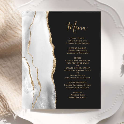 Graues Agate Gold Script Dark Wedding Menu
