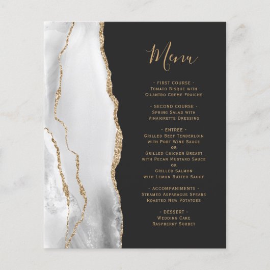Graues Agate Gold Script Dark Wedding Menu (Vorderseite)