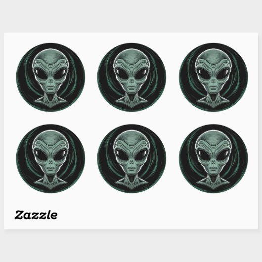 Graues Alien Kopf Sticker Set (Blatt)