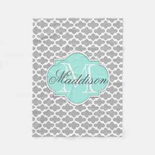 Graues Aqua-elegantes Muster-Monogramm Fleecedecke