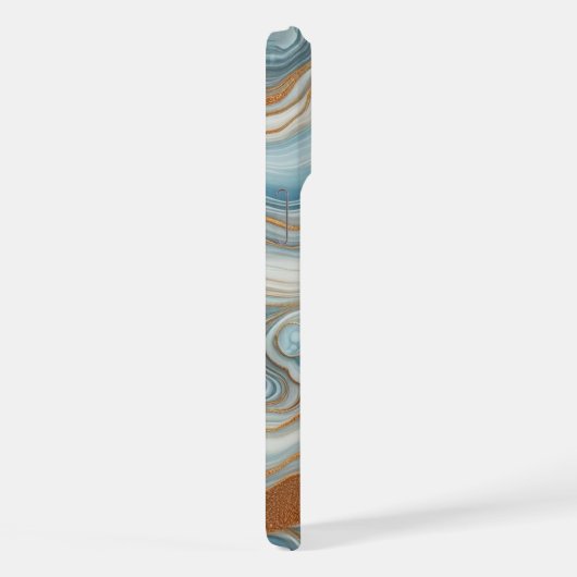 Graues, Aquamarines blaues Marmormuster iPhone Hülle (Rechte Seite)