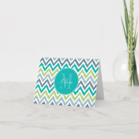 Graues aquamarines grünes Zickzack Ikat Muster (Vorderseite)