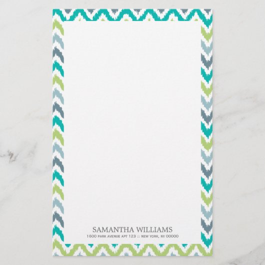 Graues aquamarines grünes Zickzack Ikat Muster Briefpapier (Vorderseite)