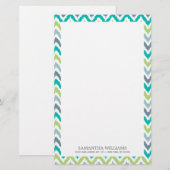 Graues aquamarines grünes Zickzack Ikat Muster Briefpapier (Vorne/Hinten)