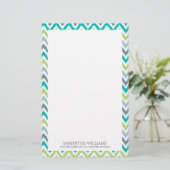 Graues aquamarines grünes Zickzack Ikat Muster Briefpapier (Stehend Vorderseite)