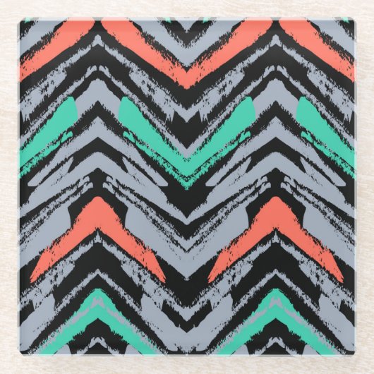 Graues, Aquamarines und Korallenhandgezeichnetes Z Glasuntersetzer (Vorderseite)