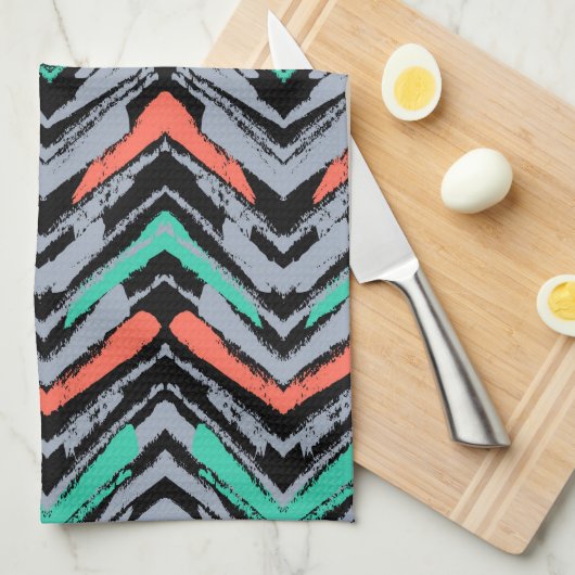 Graues, Aquamarines und Korallenhandgezeichnetes Z Küchentuch (Viertel Falte)