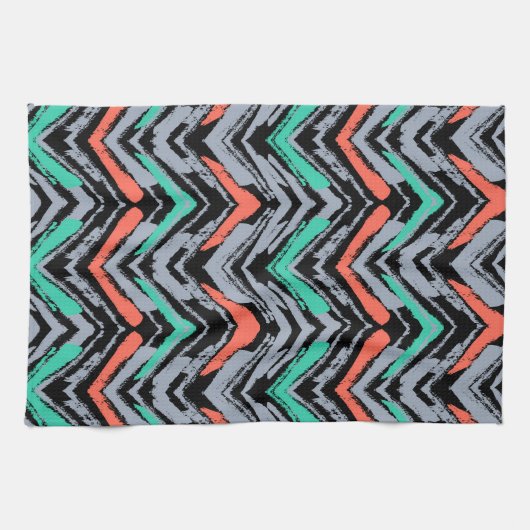 Graues, Aquamarines und Korallenhandgezeichnetes Z Küchentuch (Horizontal)