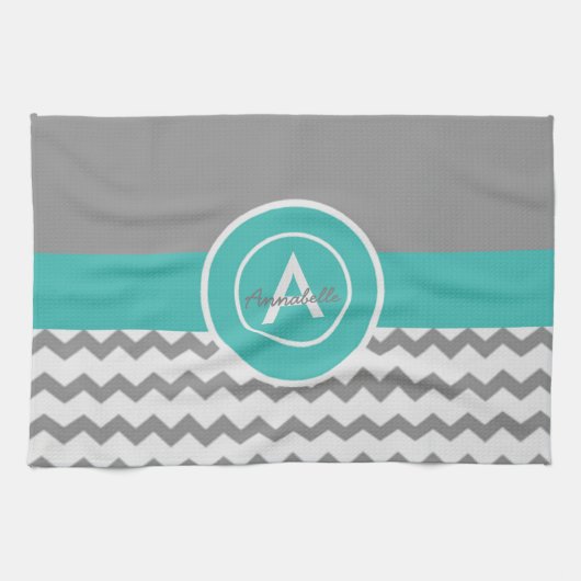 Graues aquamarines Zickzack Handtuch (Horizontal)