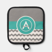 Graues Aquamarines Zickzack Topflappen (Vorderseite)