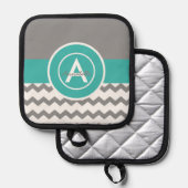 Graues Aquamarines Zickzack Topflappen (Vorderseite/Rückseite)