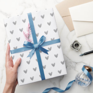 Graues Aquarell-Valentinsherz auf Weiß Geschenkpapier