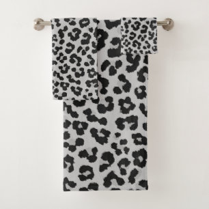 Graues Asche Leopard Cheetah Animal Print Muster Badhandtuch Set