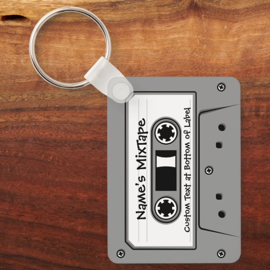 Graues Audio-Kassettenband Schlüsselanhänger (Vorderseite)