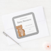 Graues Bear Baby Shower Buchzeichen, neutrales Buc Quadratischer Aufkleber (Umschlag)