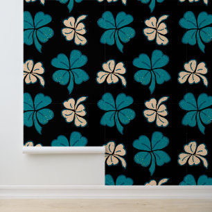 Graues, beige Kleeblatt, handgezeichnetes Muster Tapete