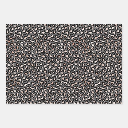 Graues Beige Peach Rose Leopard Print Wrapping Pap Geschenkpapier Set (Vorderseite)