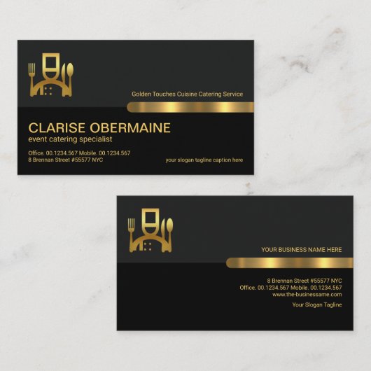Graues Black Retro Columns Gold Line Restaurant Visitenkarte (Vorne/Hinten)