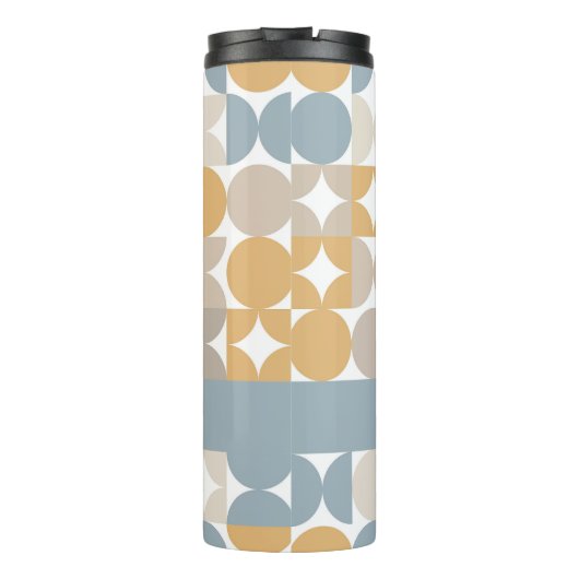 Graues blaues Beige Gelbes Kunstmuster des Mittelj Thermosbecher (Rückseite)