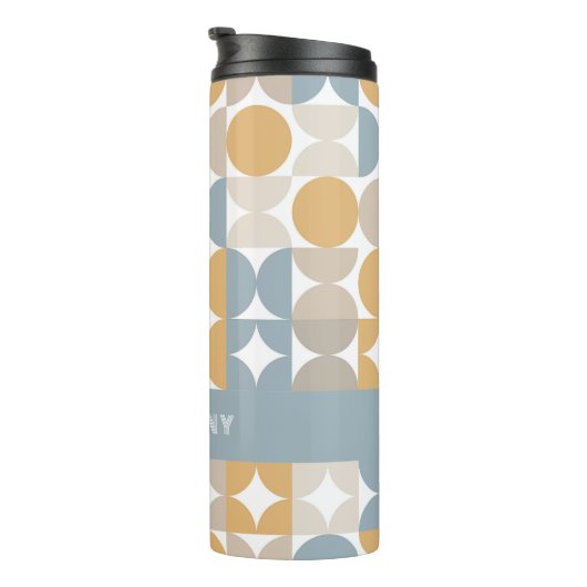 Graues blaues Beige Gelbes Kunstmuster des Mittelj Thermosbecher (Nach rechts gedreht)