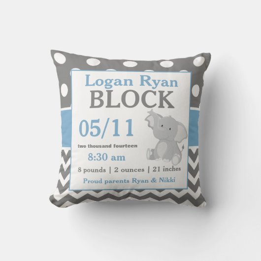 Graues blaues Elefant-Baby-Mitteilungs-Kissen Kissen (Vorderseite)