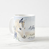 Graues blaues Pferd mit personalisiertem Namen der Kaffeetasse (Vorderseite Links)