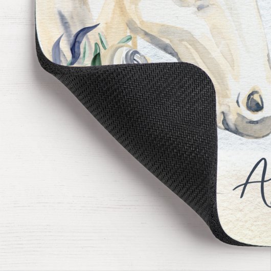 Graues blaues Pferd mit personalisiertem Namen der Mousepad (Ecke)