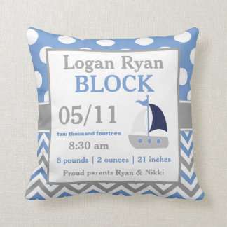 Graues blaues Segelboot-Baby-Mitteilungs-Kissen Kissen