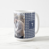 Graues blaues Weihnachtsknitter Monogram-Foto Kaffeetasse (VorderseiteRechts)