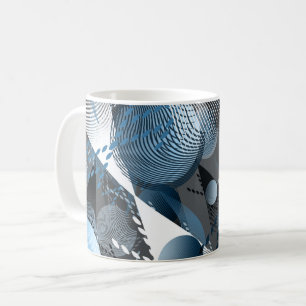 Graues, blaues, weißes abstraktes Muster. Kaffeetasse