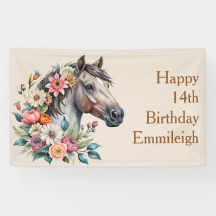 Graues Blumen Pferd Teenager Mädchen Geburtstag Banner