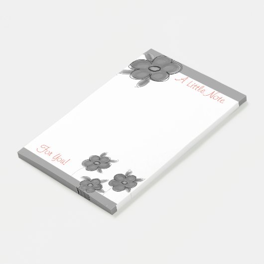 Graues Blumendesign Post-it Klebezettel (angewinkelt)